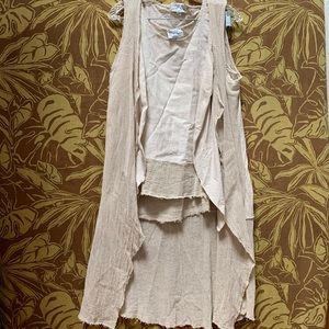 Belle France Boho Beige Sleeveless Mesh Vest and Tank Set Cardigan Duster